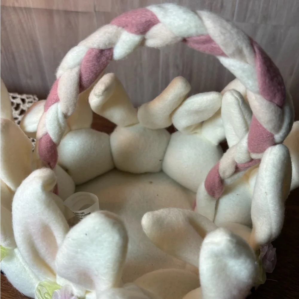 Cream & Pink Plush Bunny Basket